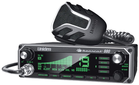 UNIDEN BC880 40 CHANNEL CB RADIO WITH 7 COLOR OPTION LCD DISPLAY, TALK-BACK, NOAA WEATHER & NOISE CANCELING MICROPHONE-KRM Products LLC.