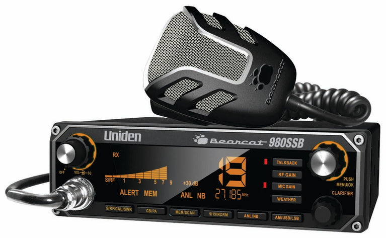 UNIDEN BC980SSB 40 CHANNEL SIDEBAND CB RADIO WITH 7 COLOR OPTION LCD DISPLAY, TALK-BACK, NOAA WEATHER & NOISE CANCELING MICROPHONE-KRM Products LLC.