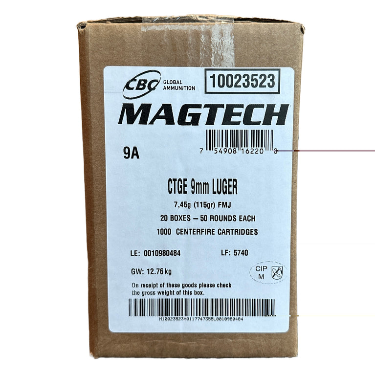 Magtech 9mm 115gr Fmj 1000rd Cs