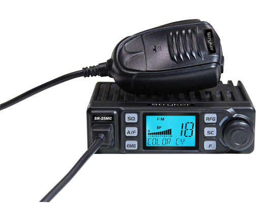 STRYKER - SR25MC COMPACT 20 WATT PEP AM/FM 10 METER AMATEUR RADIO WITH SELECTABLE 7 COLOR LCD DISPLAY & 6 LEVEL DIMMER-KRM Products LLC.