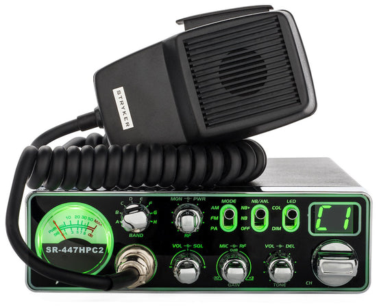 STRYKER 55 WATT AM/FM COMPACT 10 METER RADIO WITH 3 COLOR SELECTABLE FACE, RF POWER CONTROL & RF GAIN, VARIABLE DIMMER, VARIABLE TALK-BACK-KRM Products LLC.