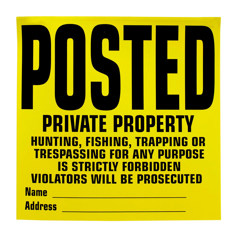 Posted Private Property No Trespassing Signs - Yellow