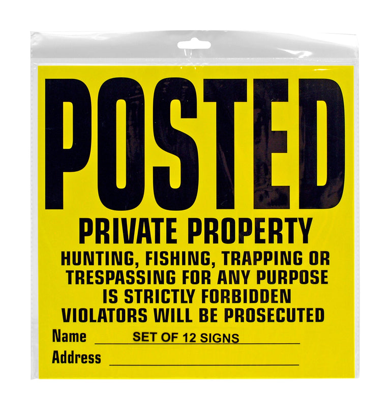 Posted Private Property No Trespassing Signs - Yellow